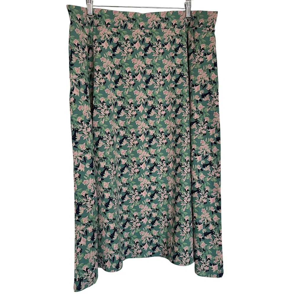 NWT Pact Women’s Midi Skirt Shadow Floral Spruce Size 3X Stretch Pockets Green